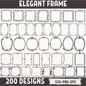 Elegant Frame Clipart Bundle Hand Drawn Decorative Borders 200 Designs PNG SVG EPS Vintage Label Ornamental Frame Clip Art Scrapbooking