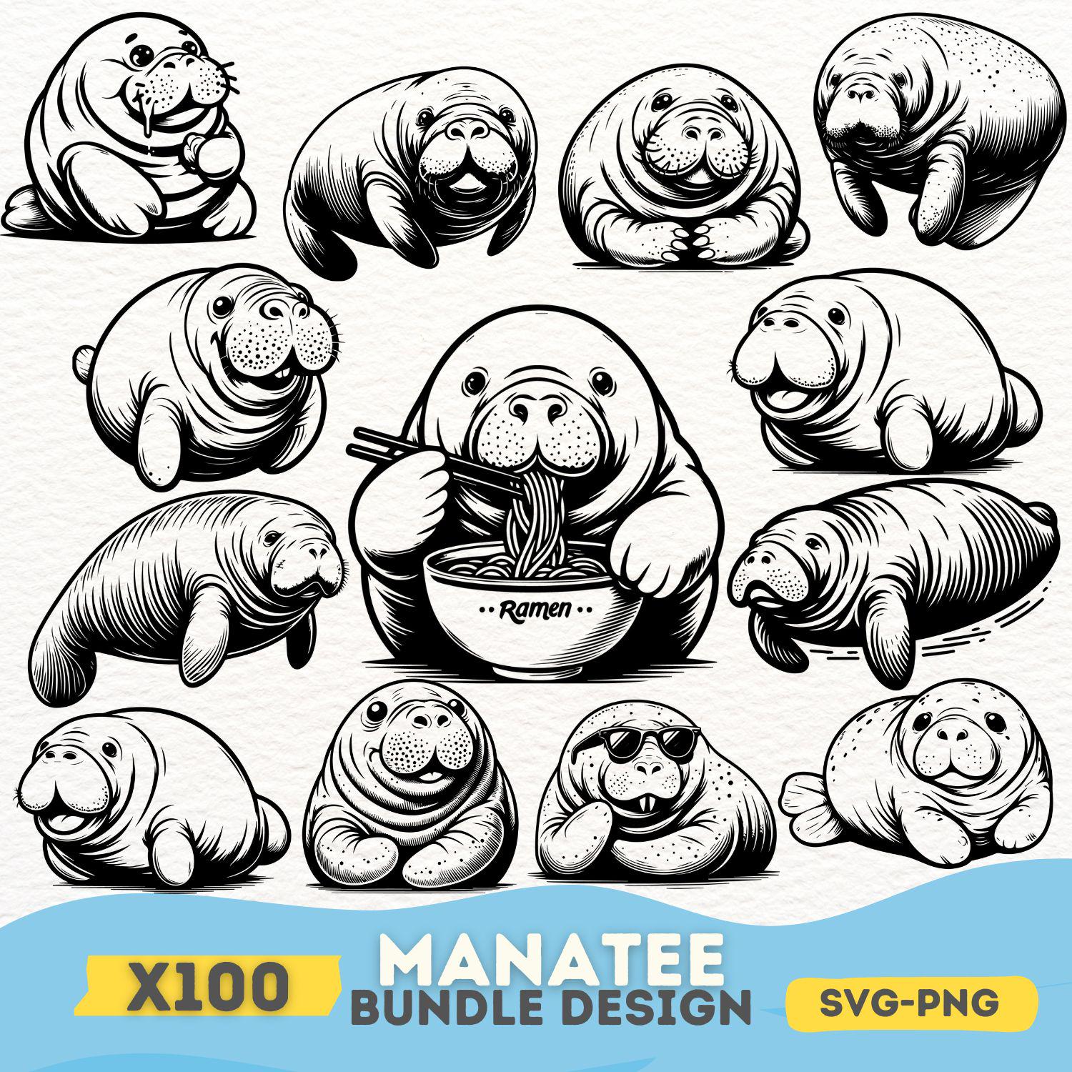 Manatee Vector File Manatee SVG PNG Bundle, Cute Manatee Clipart, Kawaii Manatee ...