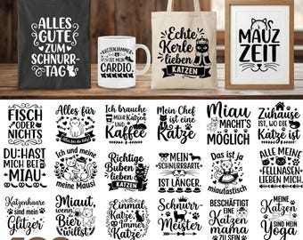 Funny Cat SVG Bundle | 100 German Cat Quotes SVG PNG Eps | Cat Lover Cricut Files | Katzen Sprüche Designs | Cat Shirt Mug Tote Clipart