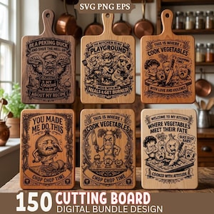 Funny Cutting Board SVG Bundle, Kitchen Quote SVG PNG Eps Files, Engraving Designs for Cricut Laser, Humor Cooking Signs, 150 Designs Pack