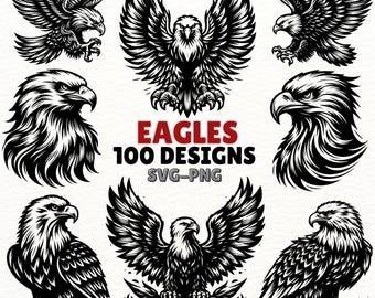 Eagles SVG Bundle | Eagle Clipart | Eagle Silhouette PNG | Eagle Head Vector | Bird of Prey Designs | Tattoo Style Eagle Cut Files