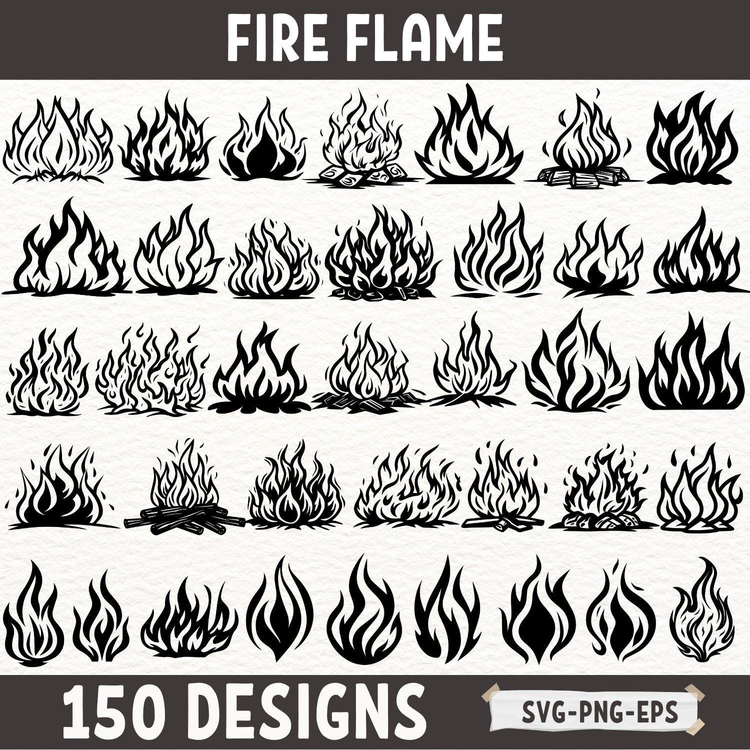 Fire Flame SVG Bundle, Campfire Fire Clipart, Fire Silhouette PNG, Burning Flames Vector, Bonfire SVG Cut Files for Cricut & Sublimation