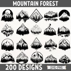 Mountain Forest SVG Bundle | 200 Designs for Cricut & Silhouette | Nature Clipart PNG Cut Files | Outdoor Mountain Silhouette Art