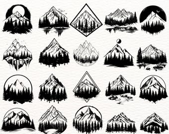Mountain Forest SVG Bundle | 200 Designs for Cricut & Silhouette | Nature Clipart PNG Cut Files | Outdoor Mountain Silhouette Art