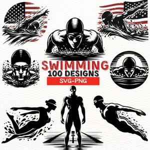 Schwimmen SVG Bundle 100 Designs | Schwimmer PNG Dateien | Schwimmen Clipart-Set | Digitale Schwimmkunst für Cricut & Silhouette | Schwimmer Logo Pack