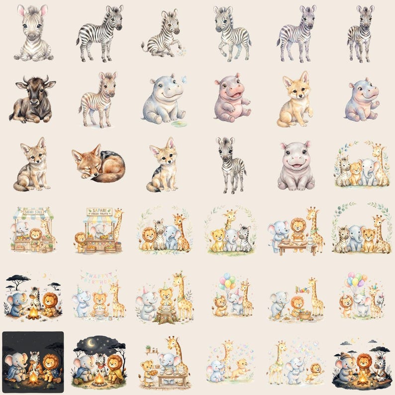 Watercolor Safari Animals Bundle PNG – Jungle Baby Clipart (digital ...