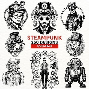 Steampunk SVG Bundle | 150 Designs for Cricut & Silhouette | Vintage Gears, Clockwork Illustrations, Steampunk Characters | PNG Files