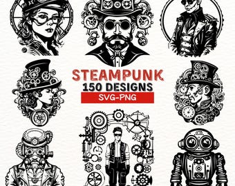 Steampunk SVG Bundle | 150 Designs for Cricut & Silhouette | Vintage Gears, Clockwork Illustrations, Steampunk Characters | PNG Files