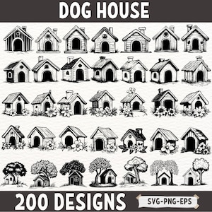 Hundehaus SVG Bundle für Cricut und Silhouette | Niedliche Haustier Haus Clipart | Hundehütte Schnittdateien | Hundehaus PNG EPS Designs Digital Download