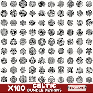 Lot de designs celtiques | Noeud celtique complexe des cliparts SVG PNG | Symboles irlandais, mandala, art premier, tatouage, bohème, illustrations celtiques mystiques