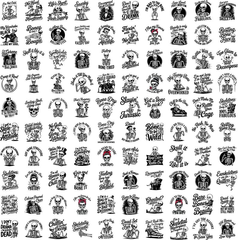 Snarky Skeleton SVG Bundle | 100 Funny Skeleton Quotes SVG PNG Eps ...