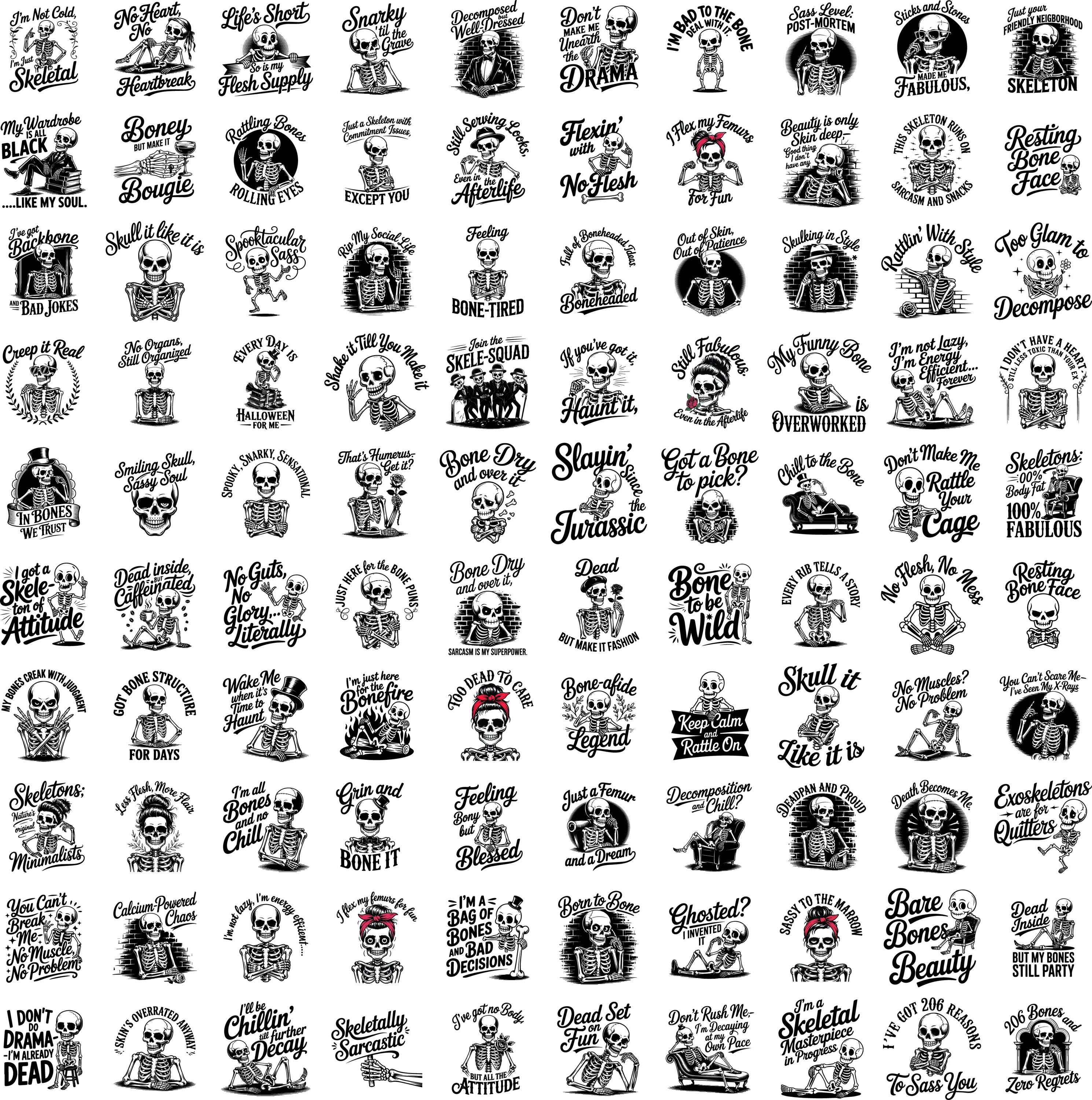 Snarky Skeleton SVG Bundle | 100 Funny Skeleton Quotes SVG PNG Eps ...