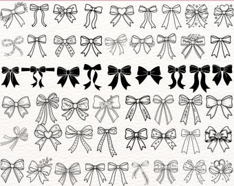 Coquette Bow SVG PNG EPS Bundle for Cricut and Silhouette | Girly Aesthetic Ribbon Clipart | Cute Bow Outline Line Art Vector Set