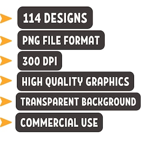 K&ouml;nnte beinhalten: Grafikdesign-Elemente mit Text auf wei&szlig;em Hintergrund. Der Text enth&auml;lt "114 Designs", "PNG-Dateiformat", "300 DPI", "Hochwertige Grafiken", "Transparenter Hintergrund" und "Kommerzielle Nutzung".