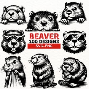 Beaver SVG Bundle - 100 Unique Beaver Designs - Cute Beaver Clipart for Crafting, Stickers, T-Shirts, Mugs - PNG SVG Cut Files for Cricut