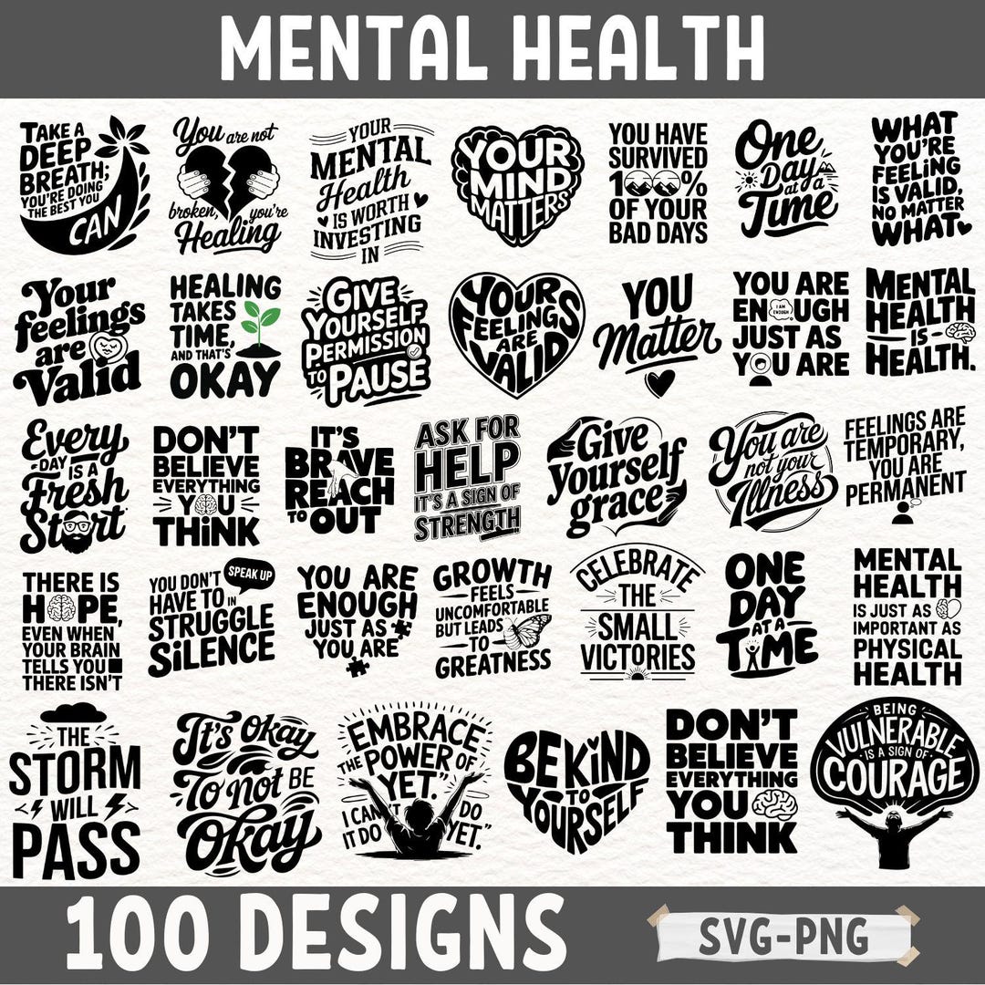 Mental Health SVG Designs | Motivational Quotes | Inspirational Mental ...