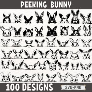 Peeking Bunny SVG Bundle - 100 Designs for Easter Crafts, Cute Rabbit PNG Files for Cricut, Silhouette, DIY Projects, Instant Download