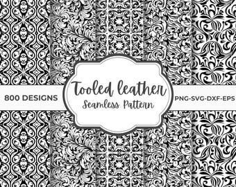 Tooled Leather Seamless Patterns Bundle, Floral Western Digital Designs, Svg Png Dxf Eps Files for Cricut and Laser Cutting