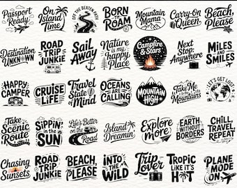 Travel SVG Bundle for Cricut and Silhouette | 170 Adventure Quote Designs | Road Trip Campervan Mountain Beach Vacation Clipart Pack
