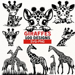 Giraffe SVG Bundle | 100 Giraffen Designs | Niedliche Baby Giraffe Clipart | Giraffen-Silhouette | Giraffe PNG | Wildtiere SVG für Cricut