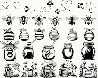 Bee SVG PNG Designs for Cricut and Sublimation – Honey Bee Clipart, Beekeeping Vector, Beehive Illustrations, Jar Honey Graphics