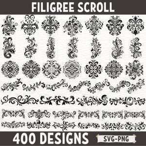 Elegante filigrane Schriftrolle SVG & PNG Designs Bundle für Cricut und Silhouette | Filigranes Vintage Flourish Clipart Set für Bastelprojekte