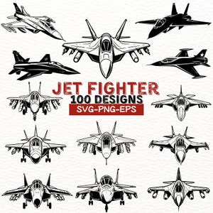 Pacchetto SVG di jet da combattimento, 100 clipart di jet da combattimento, PNG di aerei militari, silhouette di jet da combattimento, vettore di aereo da guerra, file di taglio SVG dell'aeronautica militare