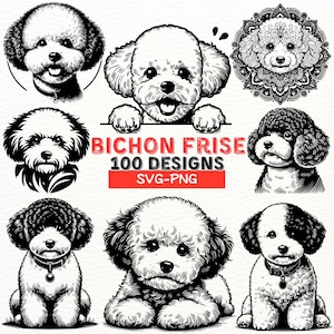 Bichon Frise Dog SVG Bundle, 100 Digital Designs, Cute Puppy Clipart, Dog Lover PNG Files, Cricut Cut Files, Sublimation Art,Vector Graphics