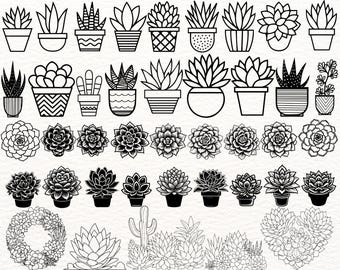 Succulent SVG Bundle | Succulent Clipart for Cricut | Potted Plant Vector Designs | Cactus Outline PNG Files | Digital Cut Files