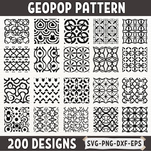 Wzory wzorów geometrycznych pop-art | Pakiet Svg Png Dxf Eps dla Cricut | Wzory abstrakcyjne retro do sztuki ściennej, rzemiosła i wystroju