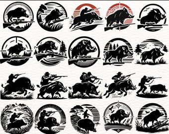 Boar Hunting SVG PNG Bundle – Wild Boar Clipart, Hunting Silhouette Designs, Outdoor Adventure Cutting Files for Cricut & Laser Engraving