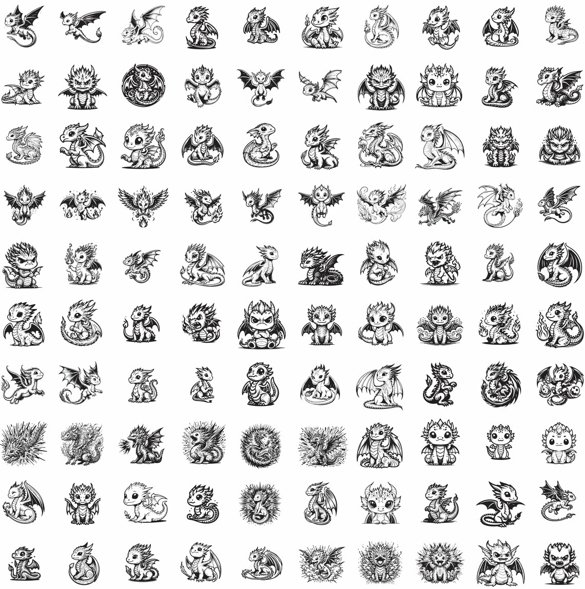 Baby Dragon SVG Bundle - 200 Unique Dragon Designs - Cute Dragon ...