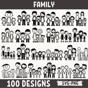 Familie Strichmännchen SVG Bundle, 100 Familien Clipart Designs, Stick Familie PNG, niedliche Familie Silhouette, Familienvektor für Cricut Sublimation