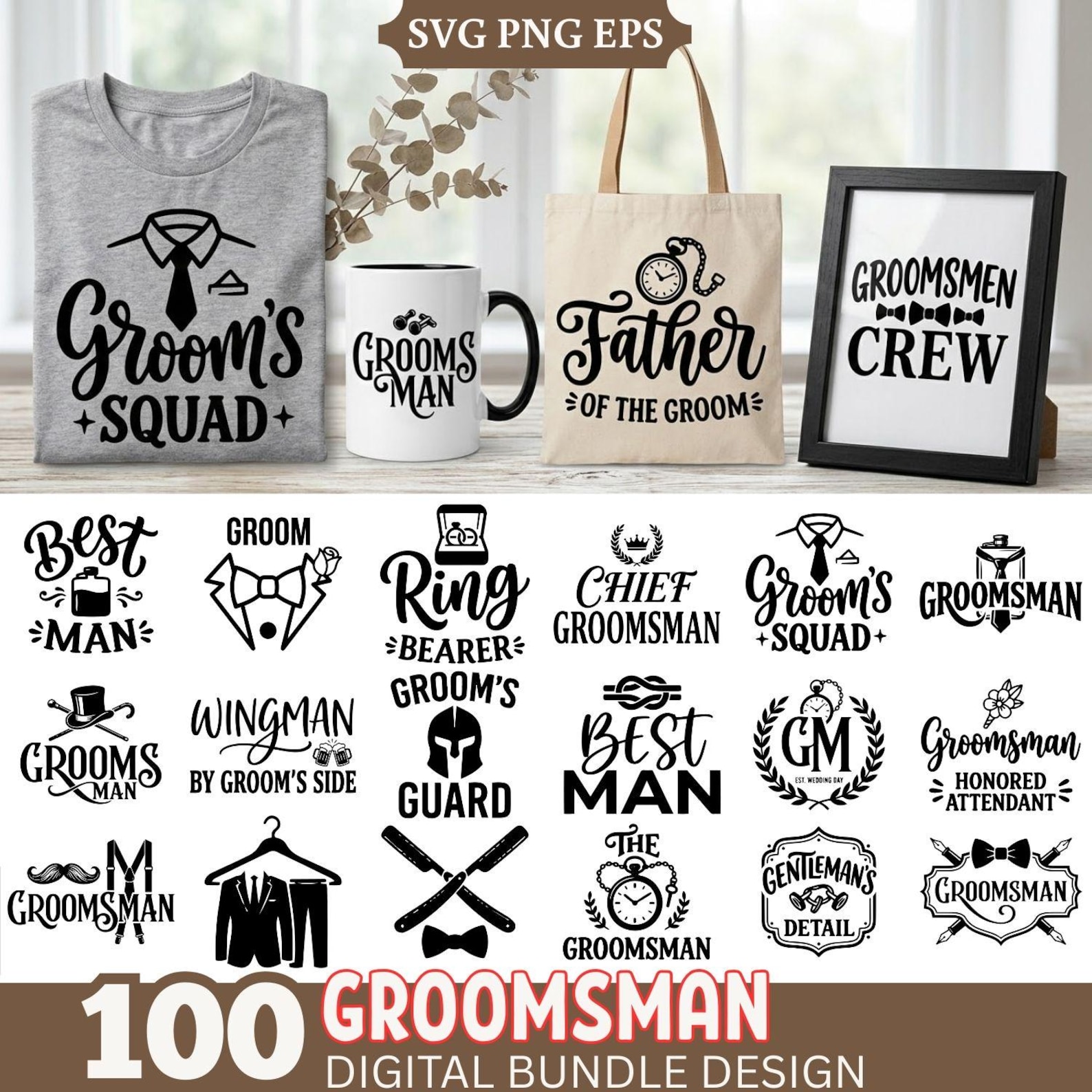 Groomsmen SVG Bundle 100 Designs, Best Man Groom Squad Ring Bearer ...