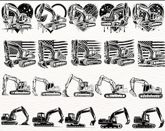 Graafmachine SVG-bundel, 100 clipartontwerpen voor bouwvoertuigen, bulldozermachine PNG-bestanden, digitale download voor Cricut en sublimatie