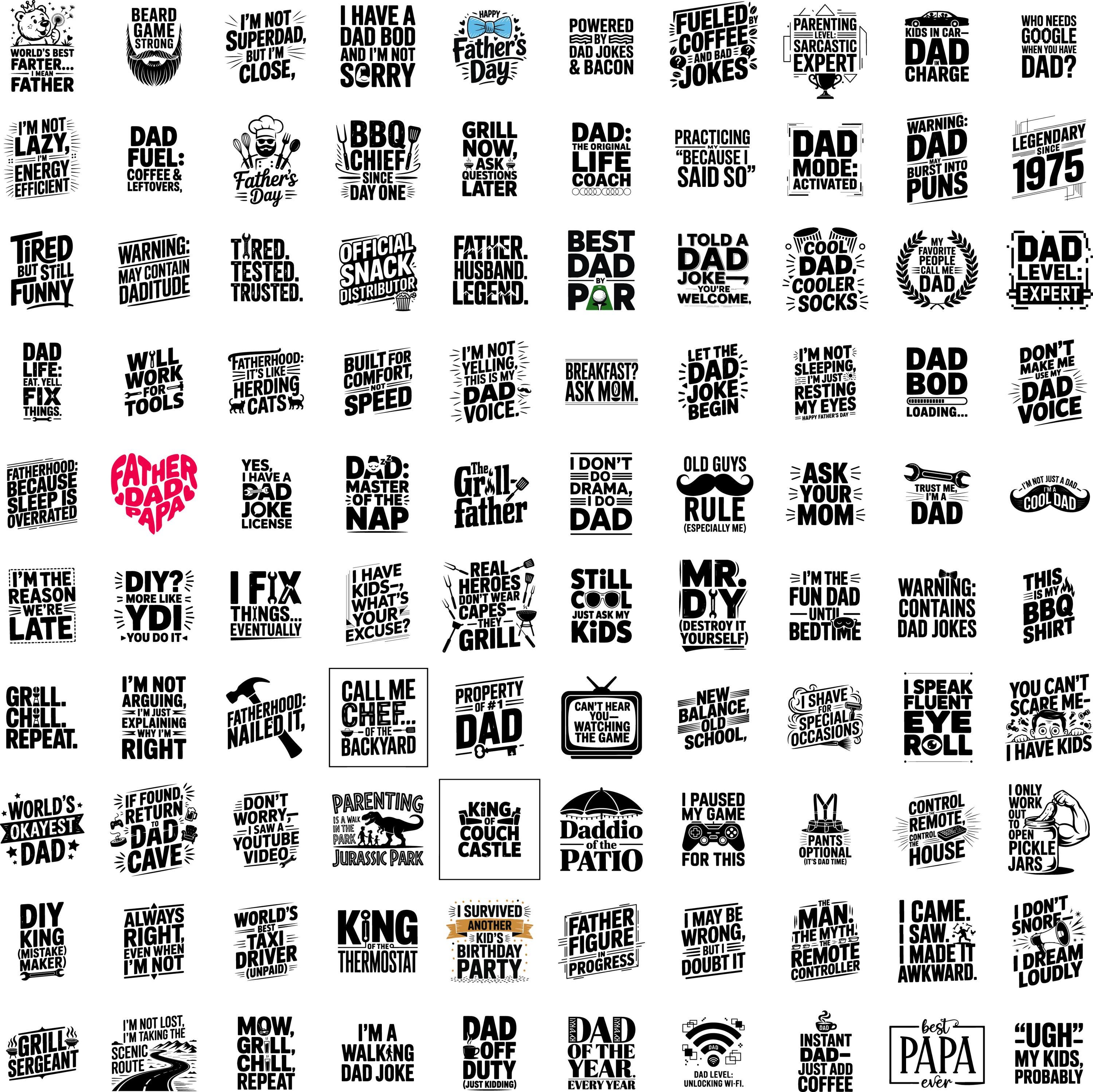 Funny Father's Day SVG Bundle for Dad Shirts and Mugs – 100 Dad Joke ...