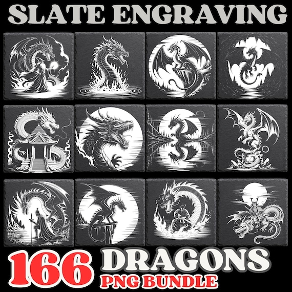 Epic Dragon Slate Engraving PNG Bundle | 166 Mythical Dragon Clipart Designs for Laser Engraving, Cricut, Sublimation & Crafts