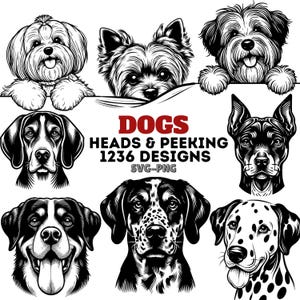 Dog Heads and Peeking SVG PNG Bundle, Pet Lover Dog Breed Clipart, Cut Files for Cricut, Silhouette, DIY T-Shirt and Mug Designs