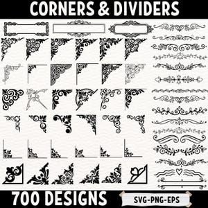 Ornamental Corners and Dividers SVG PNG EPS, Decorative Borders Clipart, Vintage Frame Embellishments, Scrapbooking and Invitation Design