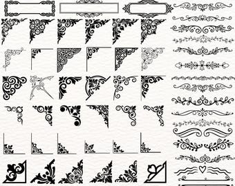 Ornamental Corners and Dividers SVG PNG EPS, Decorative Borders Clipart, Vintage Frame Embellishments, Scrapbooking and Invitation Design