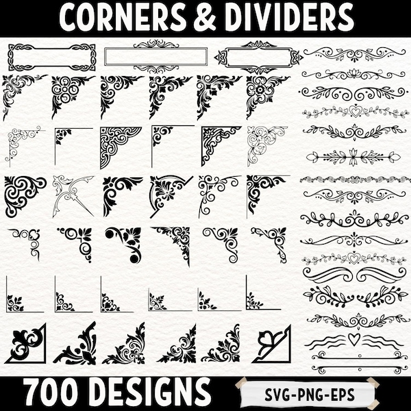 Cantos e Divisores Ornamentais SVG PNG EPS, Clipart de Bordas Decorativas, Enfeites de Molduras Vintage, Scrapbooking e Design de Convites