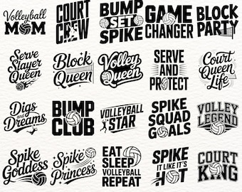 Volleyball SVG Bundle 200 Designs, Volleyball Mom Quote Clipart, Bump Set Spike Cut Files, Volleyball Shirt Designs PNG EPS Cricut