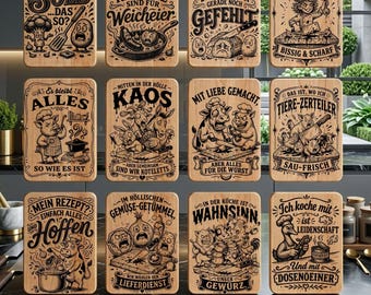 German Cutting Board SVG Bundle: Vintage Engraving Cartoon Cooking Quotes (Digital Download)