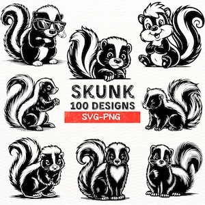 Skunk SVG-bundel, 100 Skunk-ontwerpen, schattige Skunk-clipart, dieren in het wild dieren Skunk PNG, Skunk Vectorkunst, Instant Download, Cricut-bestanden