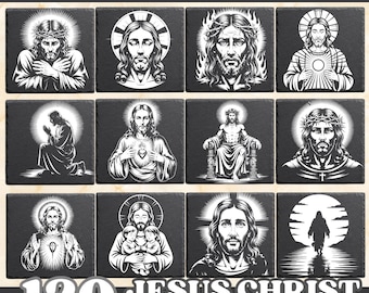 Jesus Christ Slate Engraving Bundle SVG PNG PDF Eps, Religious Christian Clipart, Sacred Heart of Jesus Silhouette Vector Files