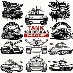 Pacchetto SVG di carri armati, 100 clipart di carri armati militari, PNG di veicoli dell'esercito, silhouette di carri armati da guerra, vettore di carri armati da battaglia, file di taglio SVG di veicoli da combattimento