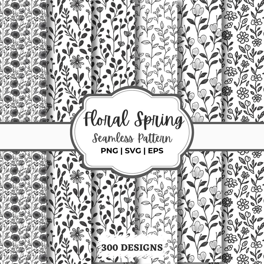 Floral Seamless Patterns Bundle Spring Flowers Digital Paper PNG SVG ...