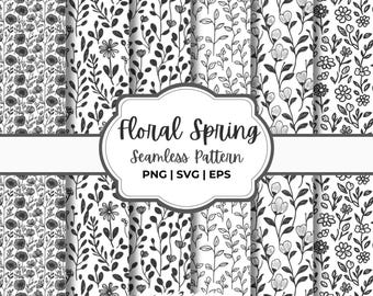 Floral Seamless Patterns Bundle Spring Flowers Digital Paper PNG SVG EPS Botanical Line Art Backgrounds Set of 300