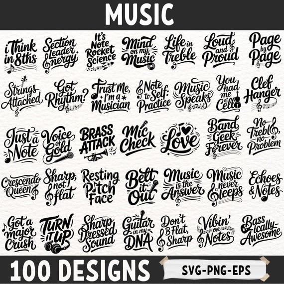 Funny Music SVG Bundle for Musicians, Music Teacher Quotes PNG EPS Files, Band Music Puns Clipart for Cricut and Silhouette