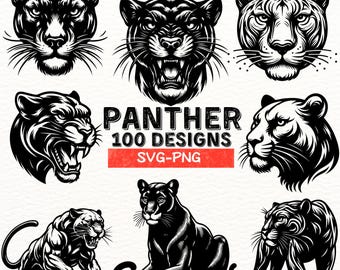 Panther SVG PNG Bundle, Wild Animal Head Clipart, Big Cat Vector, Panther Digital Cut Files for Cricut, Silhouette, Tattoo Designs